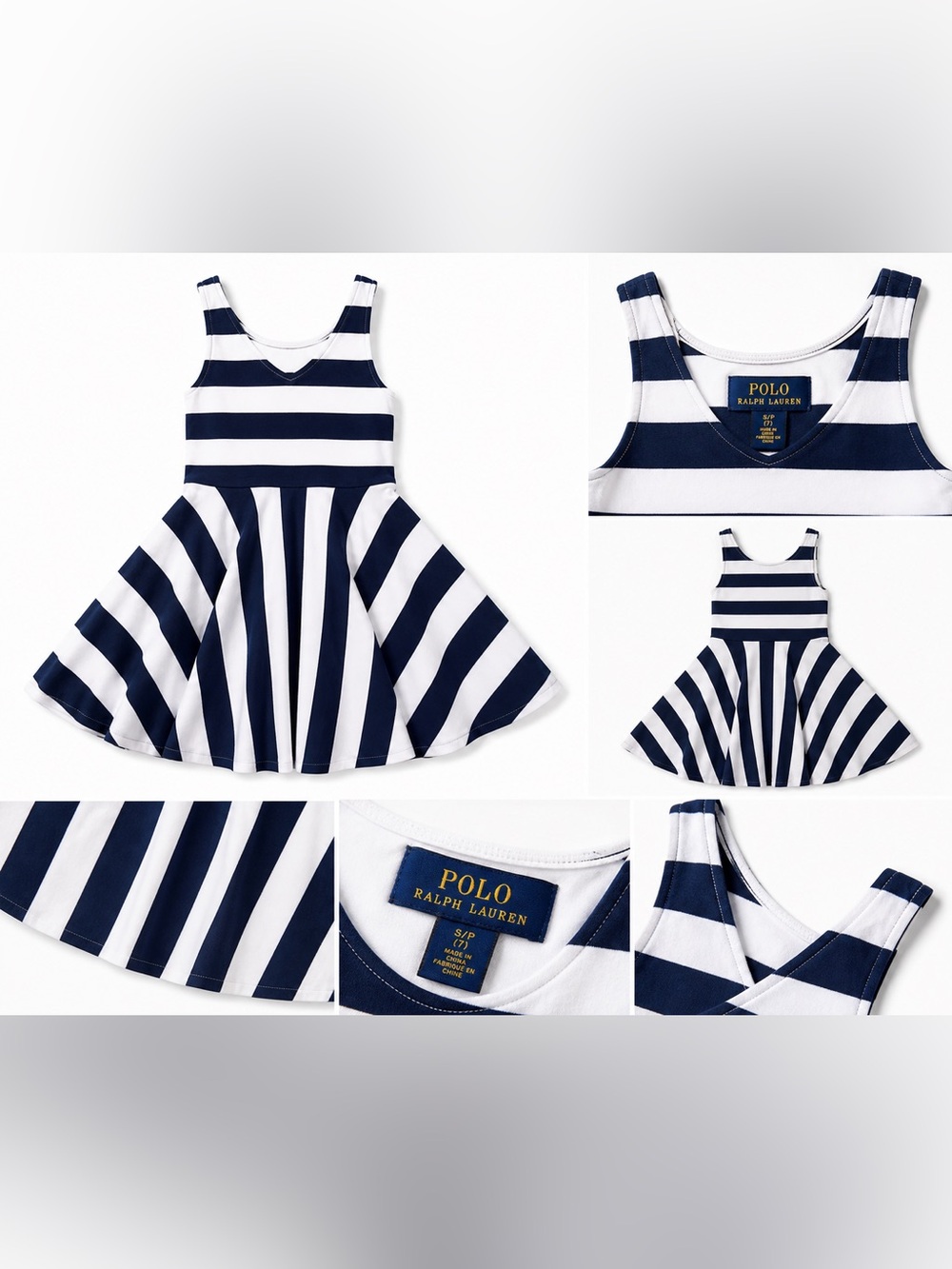 Polo by Ralph Lauren Navy and White Striped Fit-and-Flare Dress